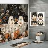 4 Pcs Halloween Ghost Shower Curtain Sets Non-Slip Bath Rugs, Toilet Cover, U-Shaped Mat,Halloween Decorations Shower Curtain With 12 Hooks