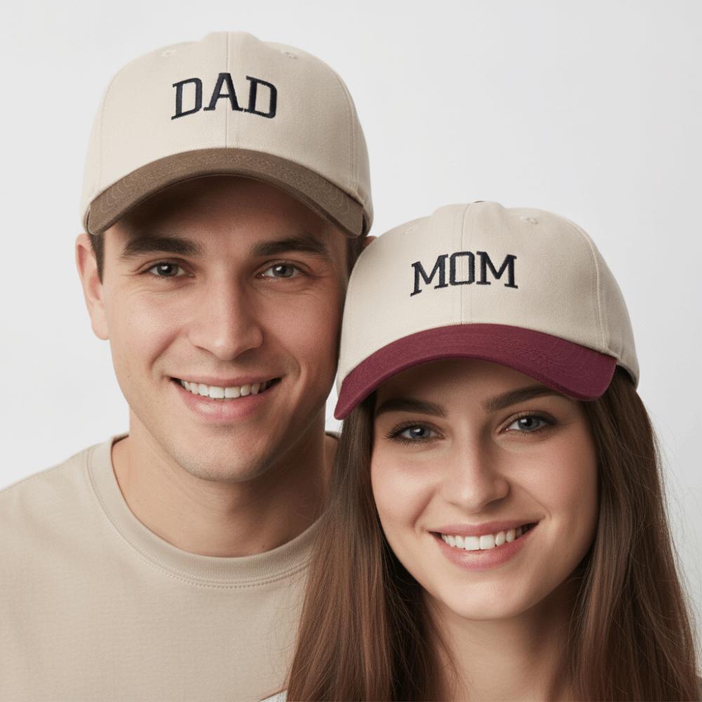 2pcs/set Letter Embroidered Mom Dad Baseball Cap Two-Tone Couple Cap Baseball Hats For Man Women