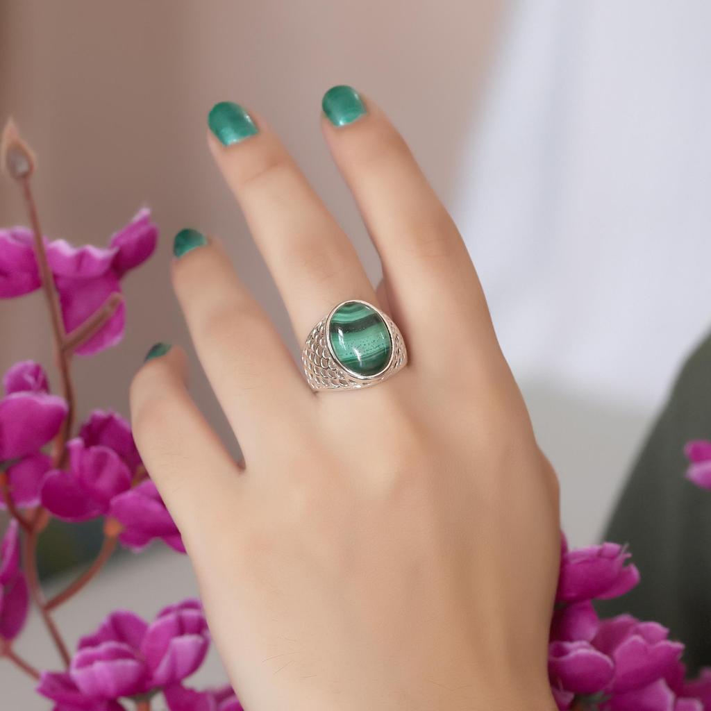 Серебряное кольцо с малахитом, Чистое 100% стерлинговое серебро 925 пробы, Изысканные ювелирные изделия, Серебряное кольцо ручной работы, Унисекс кольцо Ar8928