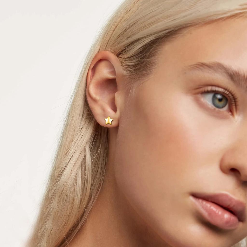 Серьга-пусета Звезда из стерлингового серебра 925 с позолотой вермейль