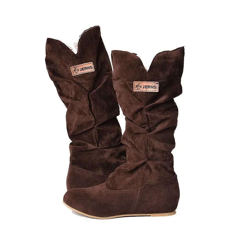 2024 Новые зимние ботинки средней высоты с полыми хлопковыми нитками и крючками на шнуровке, матовые женские ботинки большого размера для женщин