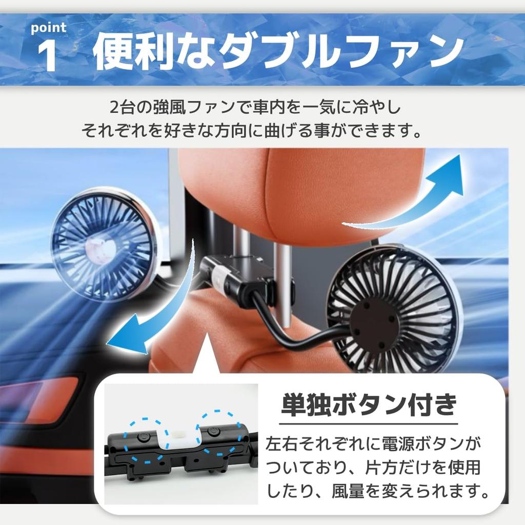 Car Car Double Powerful Heatstroke Back Seat Thickness Air Conditioner USB 360 Degrees Fan, Circulator, Fan, Fan, Airflow, Compact, Prevention,
