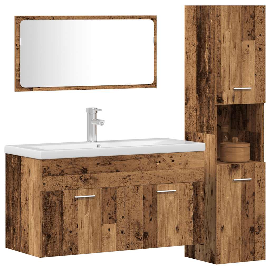 3 Piece Bathroom Furniture Set Rustic Wood Look Particleboard