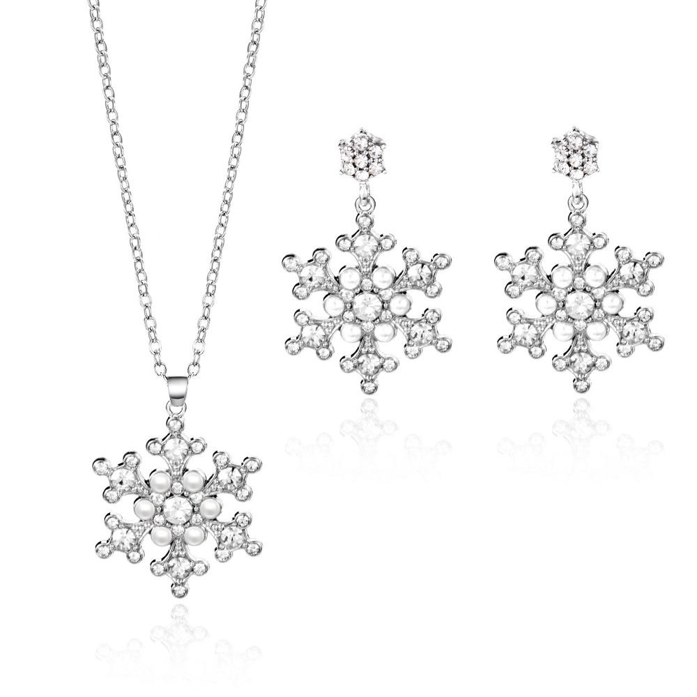Zinc Zinc Zinc Alloy Christmas Jewelry Set Rhinestone Snowflake Necklace Xmas Dangle Earrings Party