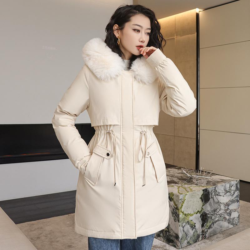 Coat for Women Cotton Jacket Female Winter Thickened Warm Long Jacket Casual Plush Coat Women Warm Loose Large Fur Collar Coat Jacket