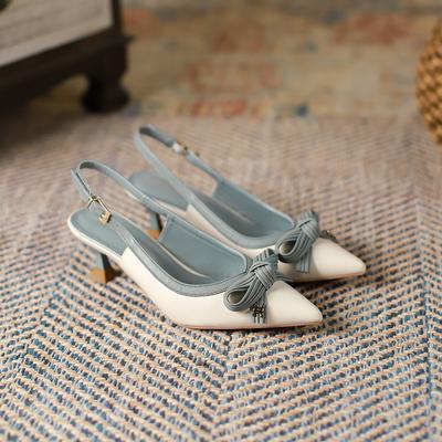 Сандалии женские летние женские стильные пустые туфли с острым носком сзади корейская версия женская обувь на шпильке с нишей и бантом