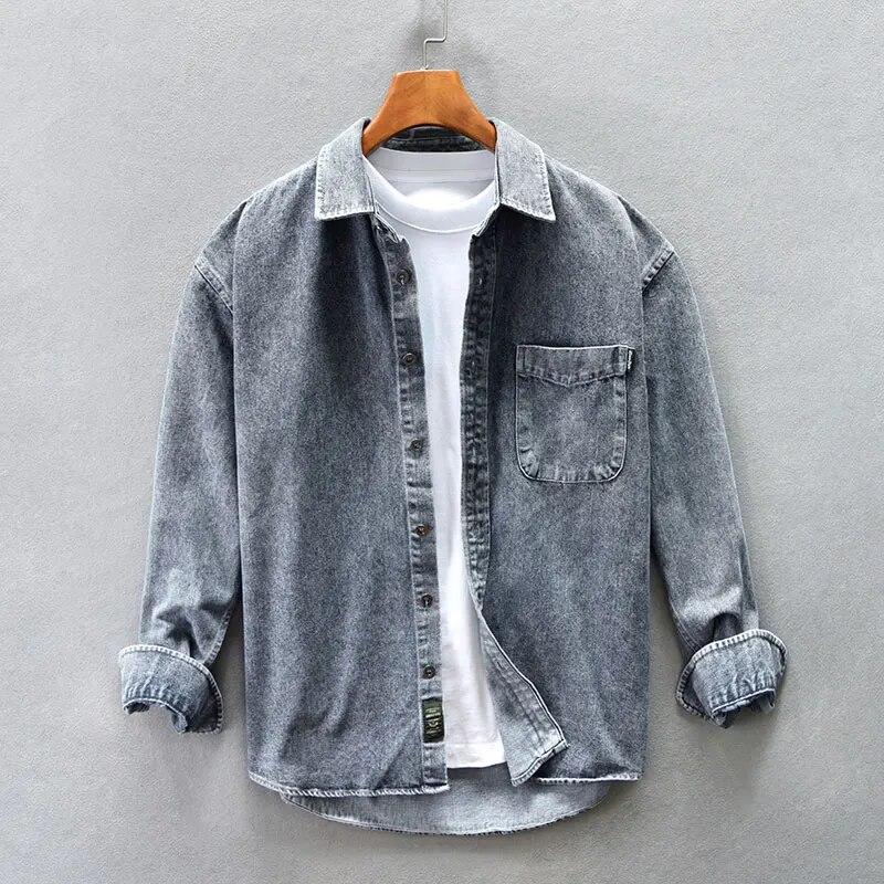 Spring Autumn Fashion Men Shirts  Retro Washed Casual Denim Shirt Men Vintage Designer Leisure Shirts Hombre