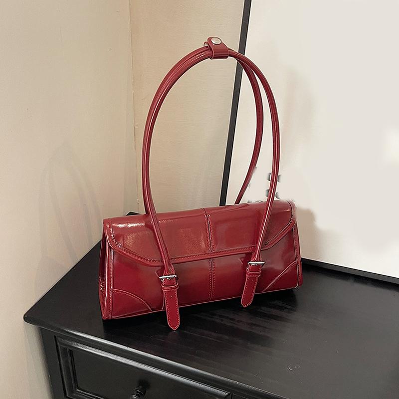 Высококачественная сумка для подмышек из кожи цвета бордо с масляным воском, элегантная женская сумка через плечо с магнитной пряжкой, универсальная женская сумка-тоут