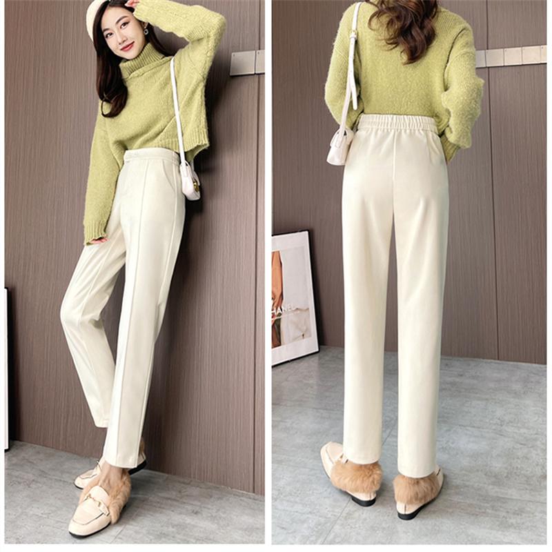 Осенне-зимние модные утепленные повседневные брюки в стиле Харадзюку, свободные брюки с высокой талией, корейские тонкие женские шерстяные брюки-карандаш