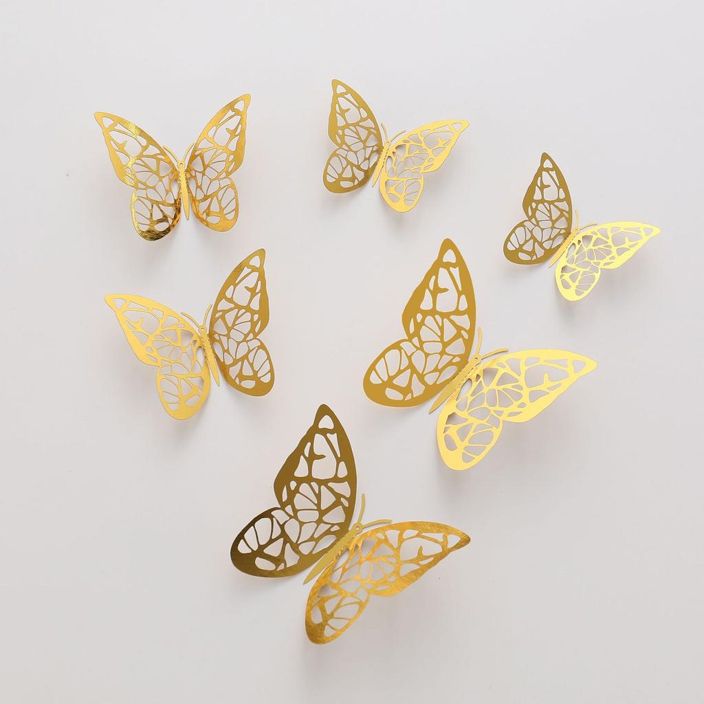 Butterfly Cake Toppers 12pcs Happy Birthday Stickers Topper for Cake Decorations 3D Wall Stiker Wedding Crafts Party Kids Gift