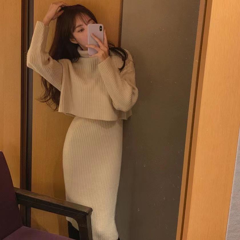Ayollar Qishki 2 ta Paket Uzun Bodycon Sviter Ko'ylak
