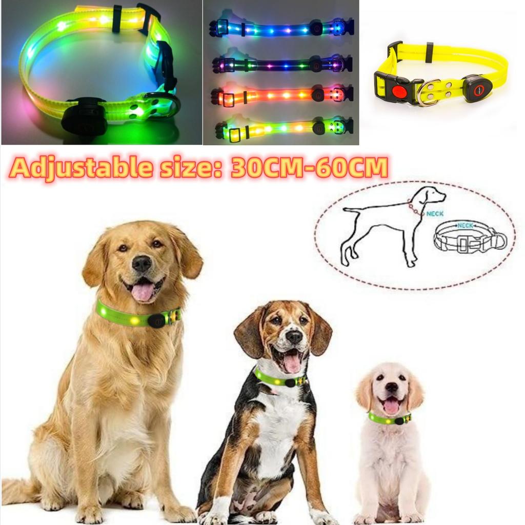 New Adjustable Led Glowing Pet Dog Collar PVC Waterproof Anti Dirty Easy To Clean for Big Small Dogs Puppy Cat Luminous Collar
