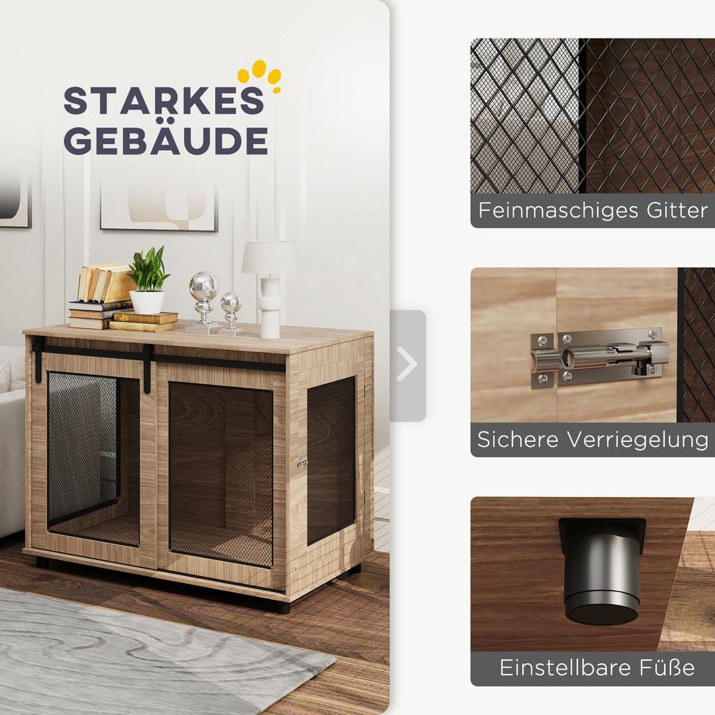 Dog Crate Furniture with Sliding Door for Large Dogs, Walnut Brown