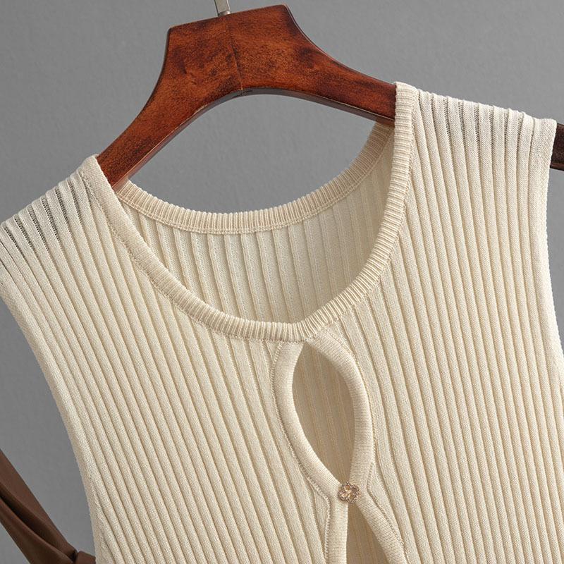 New Vintage Dress Senior Ice Silk Sleeveless Round Neck Slim Knit Mid-length Summer Sexy Base Dress