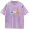 Geometric Contrast Color Mountain Men Washed T-Shirt Summer Cotton Bleached Tshirt Vintage Loose Casual Bleach T Shirt