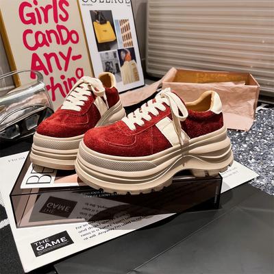 Женские немецкие тренировочные туфли на платформе, новинка осени 2025 года, универсальные туфли-маффины, круглый носок, шнуровка, цветовая гамма, повседневные спортивные туфли-папы