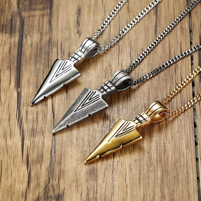 Man Necklace, Arrowhead Kunai Pendant,Stainless Steel Primal Tribal Spear Necklaces,Men Kunai Ethnic Viking Necklace