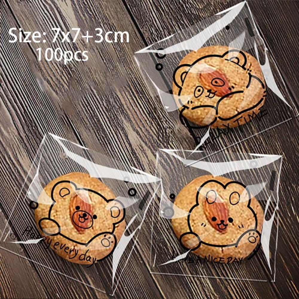 100Pcs Plastic Cookies Baking Packaging Bag Self-adhesive Bread Packaging Bags Bread Toast