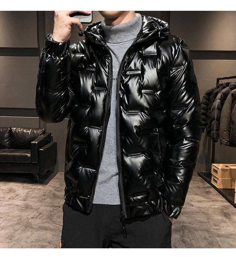 Мужской серебристый блестящий зимний пуховик, мужской теплый короткий белый утиный пух с капюшоном