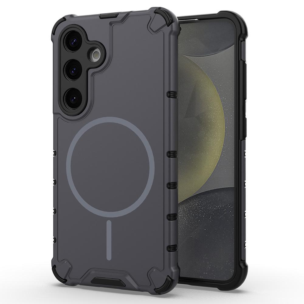 For Samsung Galaxy S24+ Magnetic Case Corrugated Texture Heat Dissipation Shockproof TPU+PC Phone Back Cover