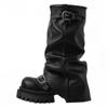 Platform Women Knee High Boots Designer High Heels Leather Shoes Winter 2025 Trend Goth Chelsea Chunky Party Pumps Botas Mujer