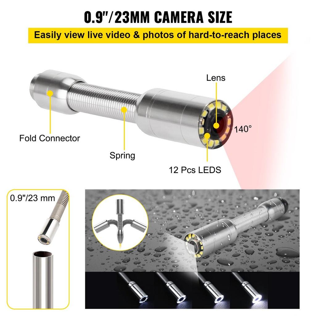 30M Sewer Inspection Video Camera 7” Monitor Pipeline Inspection Camera Drain Camera Industrial Endoscope HD DVR Recorder with 8GB Card