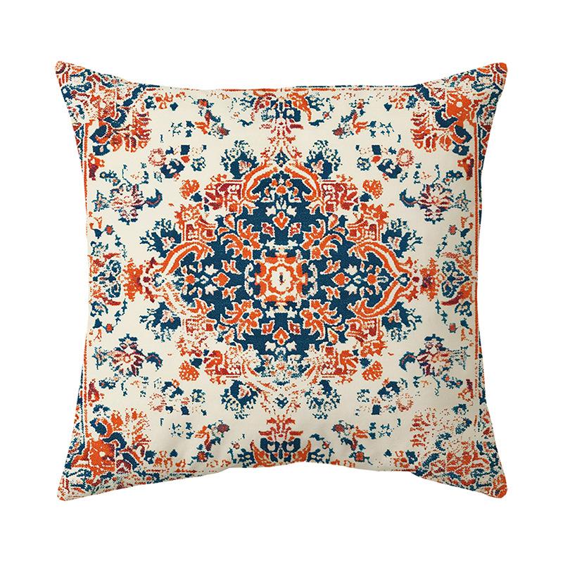 Boho Style Retro Printed Sofa Cushion Cover, Short Plush Pillow Cover