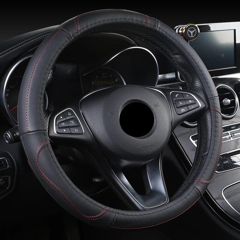 Чехол на руль DERMAY из натуральной кожи для Renault Ford Bmw Lada Opel VW Fiat Mazda Toyota Kia 37-38 см автомобильный руль