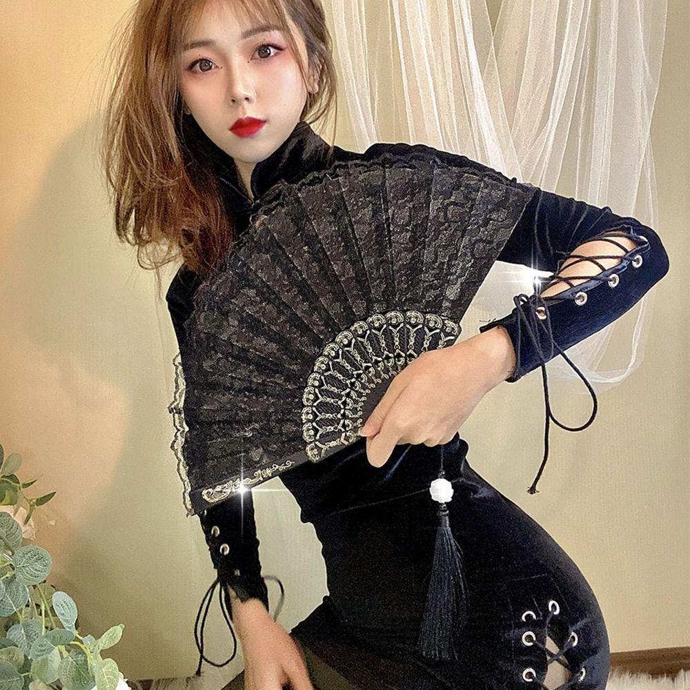 Lace Design Folding Fan Floral Pattern Handheld Fan Vintage Lace Hand Fan  Party