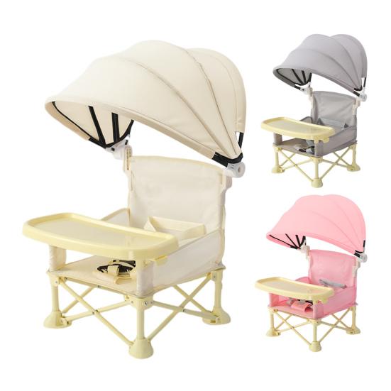 Portable Baby High Chair Folding Toddler Camping Chair Dining Seat Adjustable Safety Belt Multifunctional Booster Seat with Removable Tray