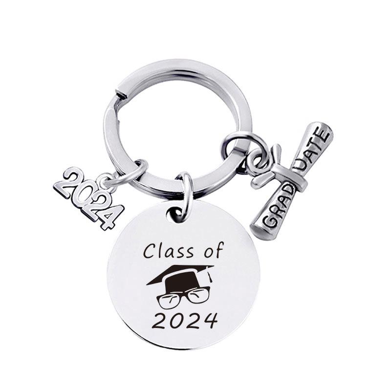 2024 Graduation Keychain Rings Key Holder Engraved Inspirational Language Doctoral Cap