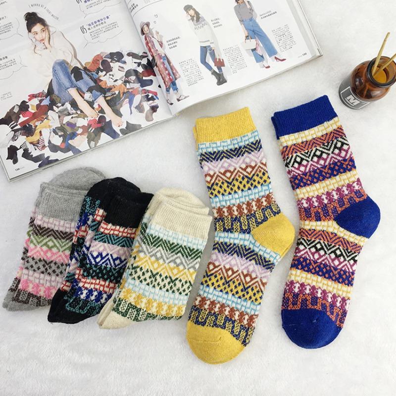 5 пар зимних квадратных утолщенных теплых женских носков из кроличьей шерсти