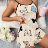 Butterfly Print Pajama Set Women's Cami Top with Lettuce Trim Elastic Waistband Shorts Sleepwear Top & Shorts Suits Lady Sleepwear