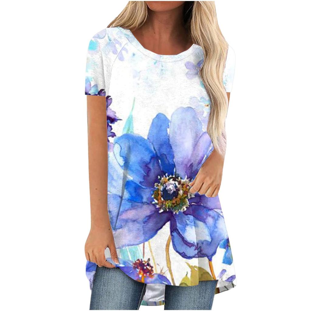 Colourful Floral Flower 3D Print Long T-Shirts Women Streetwear Short Sleeve T Shirt Oversized Y2K Tops Tees Girl Woman Clothing