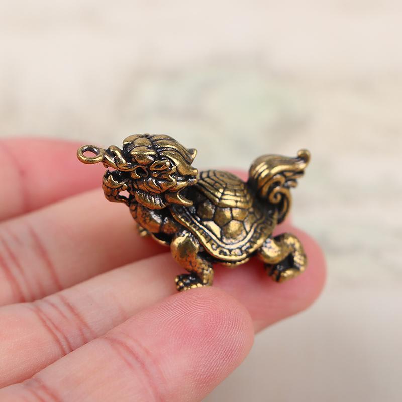 1Pc Retro Brass Mythical Beast Dragon Head Turtle Body Figurines Miniatures Lucky Animal Statue Desktop Ornament Decors