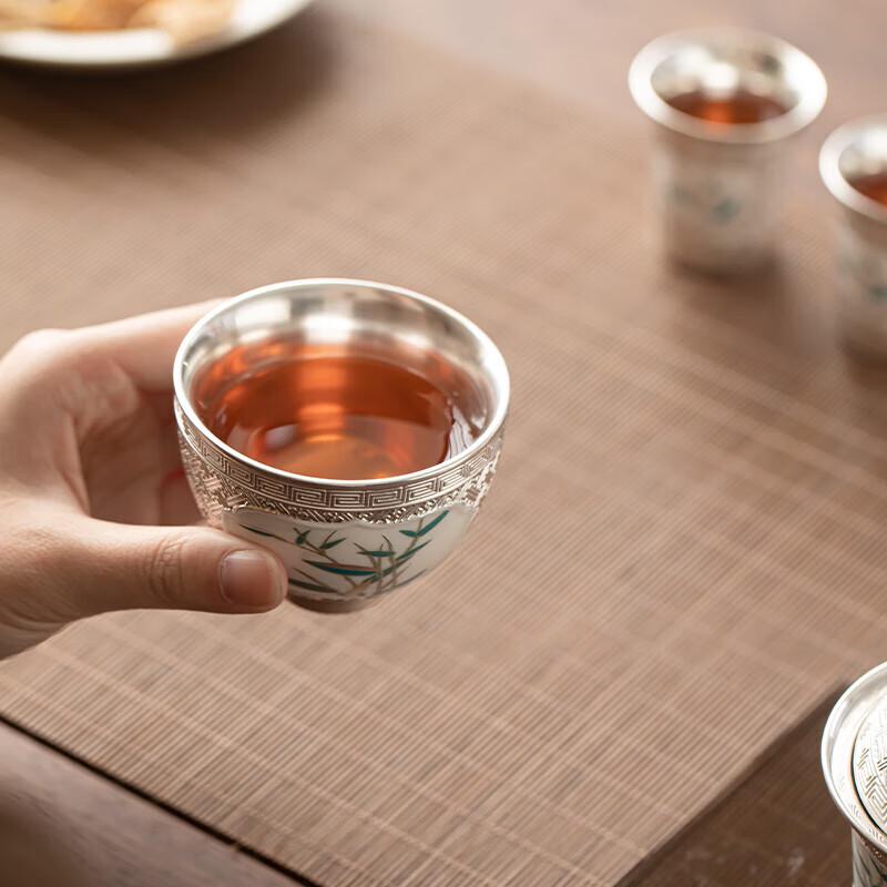 Master Zheng Wenqiang Gilded Silver Bamboo Rhyme Ceramic Kung Fu Tea Gift Set