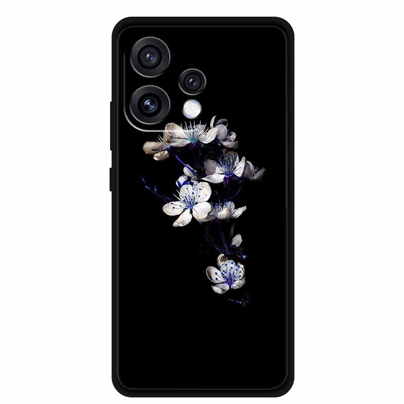 Чехол для Oppo Reno15 5G Цветочный Черный Силиконовый Мягкий Защитный Задний Чехол для Oppo Reno 15C 2025 Чехол для Телефона Coque Мультяшные Ракушки
