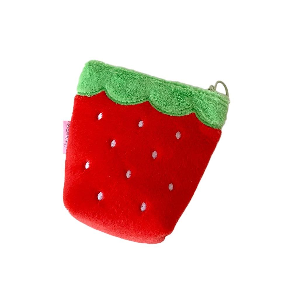Zipper Design Plush Strawberry Keychain Lipstick Card Bag Earphone Bag Gift Giving