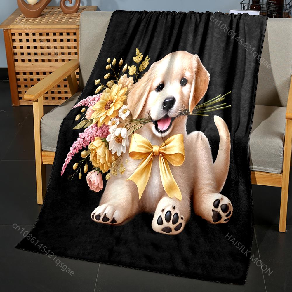 Labrador Bouquet Print Blanket Warm Soft Fluffy Kids and Adults Sofa Bed Throw Blanket for Home Travel Camping Luxury Gifts