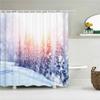 Рождественская шторка для душа Водонепроницаемая ткань Снежная сцена Кедры пейзаж Принт Шторки для душа для ванной душа с крючк