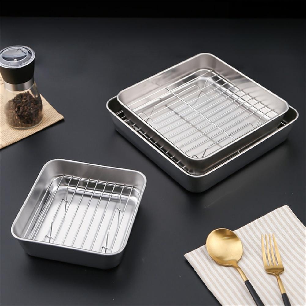Stainless Steel BakingPan Roast Turkey Tray With Cooling Rack Kitchen BBQ Cake