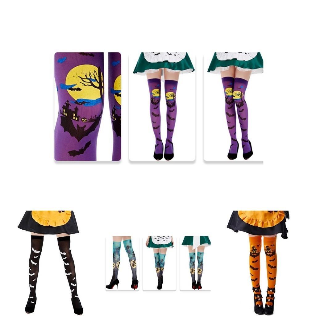 Хэллоуин Женские Гольфы выше колена с принтом летучих мышей Косплей Костюм Удобный полиэстер