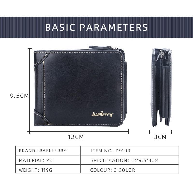 Baellerry Men Short Wallets Fashion Design Artificial Leather Trifold Wallet Business Vintage Card Holder Purse