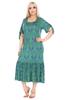Женское платье большого размера. Зеленое платье миди с узором «килим» больших размеров и завязывающимися рукавами.