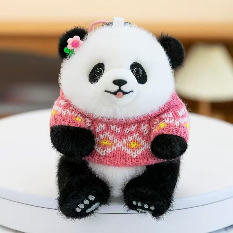 Panda Wear Sweater Plush Toy Cartoon Stuffed Animal Keychain Decoration Bag
