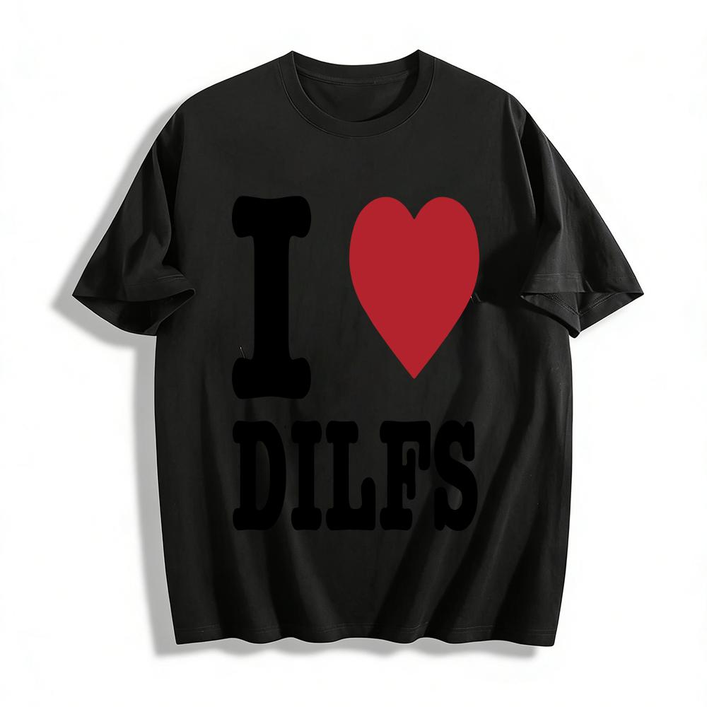 Смешная футболка с принтом сердца I Love DILFS, повседневная, унисекс, свободная, дышащая, повседневный топ, футболка из чистого хлопка