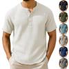 Мужская летняя полосатая однотонная плиссированная текстура воротник на пуговицах свободный топ с коротким рукавом