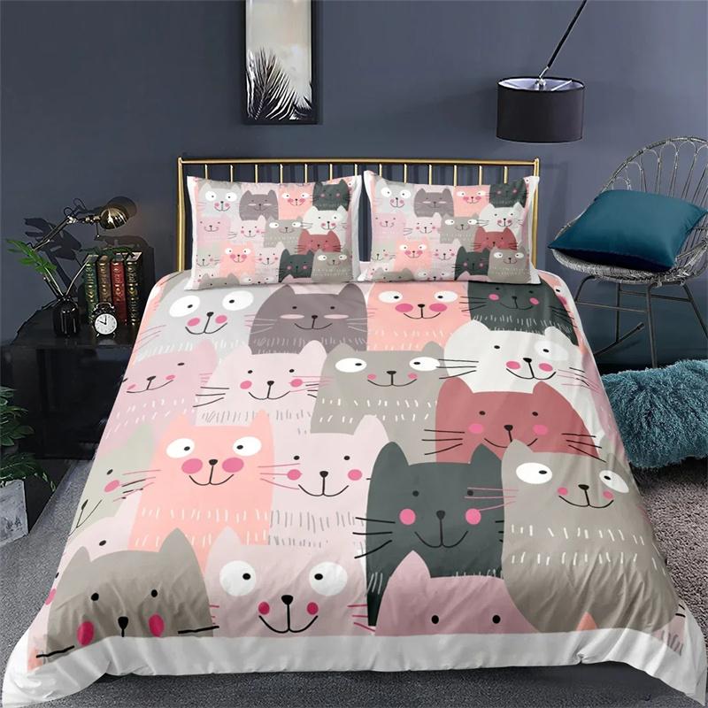 Cartoon Cat Duvet Cover Set Cartoon Animal Print Bedding Set With Pillowcase 2/3pcs Comforter Cover For Bedroom Decor