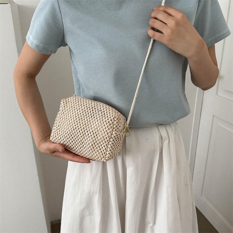 Elegant Korean Hollow Out Woven Shoulder Bag For Women 2023 New Urban Chic Mini Crossbody Pu Handbag