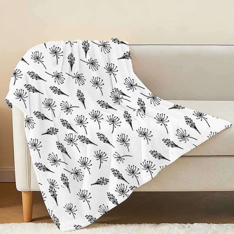 Flannel Fleece Blanket, Minimalist Floral Design with Finished Edges, Soft Skin-Friendly Warm Throw for Home Sofa, Christmas & Halloween Decor